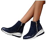 Hotberry Damen Stiefeletten Mode Plateau Stiefel Seitlicher Reißverschluss Plattform Damenstiefel Ankle Boots Hoch Keilabsatz Stiefeletten Beiläufige wasserdichte Plattform Frauen S