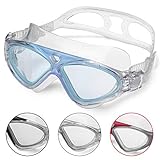 Schwimmbrille Erwachsene Anti Fog Ohne Leakage deutlich Anblick UV Schutz 180°Weitsicht Einfach zu anpassen,Professional Super komfortabeler Schwimmbrille für Herren und Damen(Blue/Clear Lens)