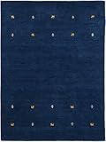 carpetfine Wollteppich Gabbeh Uni Blau 80x150 cm | Moderner Teppich für Wohn- und S