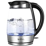 Amazon Brand - Umi Wasserkocher Glas 2200 W Schnellkochfunktion 1.7 Liter kabellos Wasserkocher mit LED Innenbeleuchtung, Strix-Controller Überhitzungsschutz & Kochstoppautomatik, BPA Frei Schw