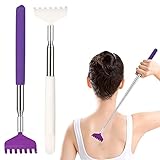Ulikey Rückenkratzer Ausziehbar, 2 Stück Teleskop Rückenkratzer Angebracht Finger Massage Ring, Kratzer mit Ausziehbarem Stab zum Kratzen für Rücken Kratzen und Fingermassag