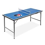 Relaxdays Klappbare Tischtennisplatte, HBT: 71 x 150 x 67 cm, tragbarer Ping Pong Tisch, Netz, Bälle, Schläger, blau, 10019102