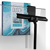 WISCHMA® [Das Original] Duschabzieher schwarz Silikon − Abzieher Dusche mit Halterung ohne Bohren − Glasabzieher Dusche mit Edelstahl-Kern streifenfreie Duschwand Spiegel, Bad & Fensterab