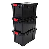 Iris Ohyama, 3er-Set, Aufbewahrungsbox, DIY, 50 L, mit Clips, stapelbar, Garage - Power Box SK-450 - Schwarz, 59 x 38.50 x 32