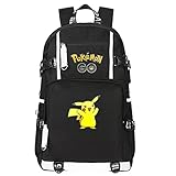 zhangmeiren Pikachu Grundschüler Rucksack Karikatur Umhängetasche Tasche Junge Mit Einem Leucht (Color : *Black, Size : L-48 * 30 * 15cm)