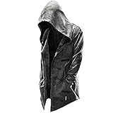 Kobay Damen Winter Mantel Oberteile Elegant Langarmshirt Frauen Assassin's Creed Herren Kapuzenpullover Jacke Cosplay Mantel Kordelzug Hoodie(B-Dunkelgrau, L)