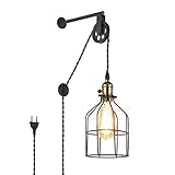 BarcelonaLED Retro Vintage-Stil Industrie Leuchte Eisen Wandleuchten mit Stecker Schalter Bronze Eisen Käfig Schatten Riemenscheibe Wandleuchte für Innenbeleuchtung Restaurant Bar S