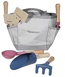 Kindsgut Garten-Set, Gartengeräte für Kinder aus hochwertigem Holz und Metall in Einer Tasche, Schlichtes Design und dezenten Farben für Spiel-Spaß im Garten und auf dem Spielplatz, kindg
