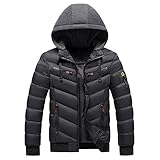 Hanomes Baumwolle Daunenjacke Leicht Mit Kapuze Daunenjacke Kapuze Einfarbig Steppjacke Reißverschluss Verdickender Warmer Wasserabweisend Softshell-Mantel Übergangsjack