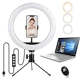 LED Selfie Ringlicht mit Stativ Handy: Geekoto 10' Desktop dimmbare Ringleuchte für Live-Streaming/Zoom-Meetings/YouTube-Video/Volg/tiktok, kompatibel mit iPhone &