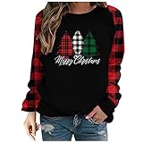 AGOUWUCHE Langarmshirt Damen Weihnachten Pullover Sweatshirt Frauen Weihnachtspullover Klassisch Drucken Langarm Christmas Tree Teenager Mädchen Weihnachtspulli Strickpullover Casual Sw