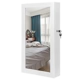 SONGMICS Schmuckschrank, Spiegelschrank, Hängeschrank, abschließbarer Wandschrank, platzsparender Schmuckorganizer, weiß JBC51W