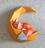 Moon fox, DIY papercraft templates wall decor art piece of paper Ornament, paper sculpture, 3D animal, geometric paper craft origami, not a finished model (For Age 14+)