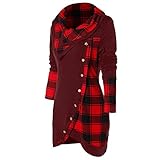 SOIUTAO Bluse Damen Langarm Plaid Rollkragen Tartan Tunika Sweatshirt Pullover Tops Tasten Irregulär Lauschig Beiläufig Herbst Frühlingsoberteile Langarmshirt-Schwarz B