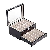 Schmuckschatulle in loser Schüttung Schmuckschatulle für Frauen 2 Schichten Schmuckscharfen anzeigen Aufbewahrungskoffer Abschlussbare Holz Schmuck Organizer Schmuckhalter für Mädchen Organizer für S
