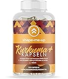 Shape Me Up® Kurkuma Plus – Kurkumingehalt EINER Kapsel entspricht dem von ca. 16.600mg Kurkuma – Hochdosiert aus 95% Extrakt – mit Ingwer und Piperin – 120 Kap