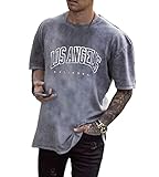 Onsoyours Herren Sommer T-Shirt Rundhals-Ausschnitt Slim Fit T-Shirt mit Druck Hip Hop Streetwear Tops Basic Männer T-Shirt Crew Neck Sweatshirt Kurzarm Lang B Grau M