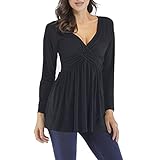WPJ Frauenbluse, Smocked, Lockeres, Langärmliges T-Shirt-Oberteil (Color : Schwarz, Größe : XXXX-Large)
