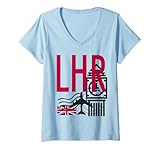 Damen LHR Airport Code Gepäckanhänger London Heathrow England UK T-Shirt mit V