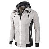Herren-Kapuzenpullover mit Reißverschluss, Fleece-Jacke, langärmelig, weich, Größe L - 3XL, gebrochenes weiß, XL