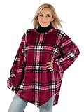 AKH FASHION OneSize Plüsch Damen Pullover „Cheque“, weinrot, große Größen Lagenlook Pulli in individueller A-Linien Form, Flauschiger Kuschelpullover für D