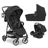 Hauck Kombi Kinderwagen Rapid 4R Plus Trio Set / XL Sonnen Verdeck UPF 50+ / Baby Wanne inkl. Matratze / Autositz / Getränke Halter / Schnell Faltbar / Höhenverstellbar / Bis 25 kg / Schw