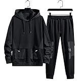YBYRLHH Unisex Fleece Hoodie und Jogginghose Set Trainingsanzug Winter Cargohose Streetwear Verdicken Warm(Color:A,Size:L)