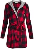 Lucky Brand Women's Bathrobe - Fleece Shawl Collar Belted Robe with Hood, Size Medium, Navy/R