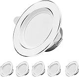 PJDOOJAE 6Pcs, IP44 Aluminium　Weiße LED-Downlights Decke, Tri-Tone-Licht，6W LED-Deckeneinbauleuchten4cm Tiefe,540 LM, Badezimmerstrahler Für Küche, Wohnzimmer, F