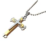 Dorical Unisex Kette/Damen Herren Halskette mit Kreuz Anhänger Glauben mit Diamant Silber 45 cm lang geschenke für frauen/Männer Promo(Gold)