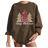 Dasongff Weihnachtspullover Elch Oberteil Christmas Weihnachtsbaum Drucken Pulli Rundhals Shirt Damen Warm Winterpullover Sportbekleidung Bluse Langarm Streetwear Lockere Blusentop Winterp