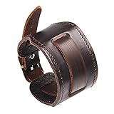 Mode Männer Breite Echtes Leder Armband Schwarz Braun Uhr Armband Armband Manschette Armreifen Vintage Punk Armband Männer Schmuck (Metal Color : Style 1 brown)
