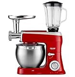DMS 3in1 Küchenmaschine Rührmaschine 9 Liter Knetmaschine Edelstahlschüssel Spritzschutz StandMixer Ice Crusher Fleischwolf Teigkneter 6-stufige Geschwindigkeit 2200 Watt Schwarz KMFB-2200 (Rot)
