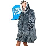 ♛ Zubereiter mit Kapuze | Beste Geschenke für Damen Herren Kinder | Die einzige Kapuzendecke mit Schleife und Kuschelbeutel., Aschgrau für Erwachsene, O
