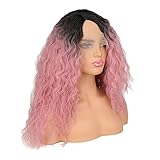 YCXF Spitze Frontperücken 26 inch Teilen Lange lockige Perücke Ombre Rosa Cosplay Perücken Synthetische Spitze Perücke for Frauen Dehnbar Länge 26