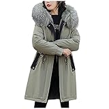 Damen Winterjacke Winterparka Mit Kapuze Lang Kunstfell Funktions Jacke Parka Warm GefüTtert Teddyfell Wintermantel Langarm Outdoorjacke Mit ReißVerschluss Wasser Winddicht Atmungsaktiv Fleecejack