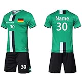 Benutzerdefiniert Trikot mit Hose & GRATIS Name + Nummer Team Logo - Geschenk für Kinder Erw.Jungen Fußball Personalisiert (Kurz Grün)