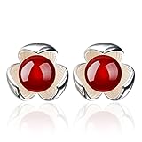 hkwshop Ohrringe für Frauen Damenmode glamouröse Schmuck Elegante Kleeblatt Blume Ohrstecker Damen Ohrringe Zubehör Ohrstecker (Metal Color : Red)