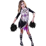Zombie-Cheerleader-Kostüm für Mädchen, Violett (Alter 11–12 Jahre)