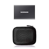 Samsung T7 Portable SSD - 500 GB - USB 3.2 Gen.2 Externe SSD Titan Gray (MU-PC500T/WW) + Amazon Basics Festplattentasche, schw