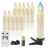 Duisrech 10 Stück LED Weihnachtskerzen Kabellos mit Batterien, Flammenlose RGB Kerzen mit Fernbedienung Timer, Bunt Christbaumkerzen für Weihnachtsbaum, Weihnachtsdeko, Hochzeitsdek