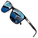 DUCO Metall Sonnenbrille Eckig Unisex Polarisierte Sonnenbrille mit UV400 Schutz für Outdoor Sports 3029H (Schwarz/Blau)