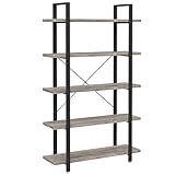 VASAGLE Bücherregal, stabiles Standregal mit 5 Regalebenen, Wohnzimmerregal im Industrie-Design, einfacher Aufbau, Wohnzimmer, Schlafzimmer, Büro, Greige-schwarz LLS055B02