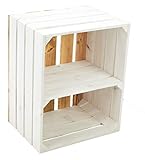 Massive Schuh- Bücherregalkiste Obstkiste Weinkiste Maße ca 50 x 40 x 31cm xxxaus dem Alten LandxxxWeinkisten Obstkisten Holzkiste Dekokiste Regal (Weiss geflammter Rücken Quer Weiss)