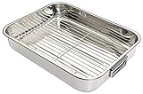 KitchenCraft Edelstahl-Bratenform mit Rost, Groß, 43 x 31