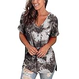 BOOMJIU Shirts Damen Blouses Women O Neck Printed T Shirt Casual Loose Pullover Kurzarm Tunika Oberteile Weiches hohe Qualität Material Top