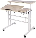sogesfurniture höhenverstellbar Computertisch Laptoptisch mit Rollen, Mobiler Schreibtisch PC Tisch Notebooktisch Laptopständer für Zuhause und Büro, Ahorn BHEU-101-2M
