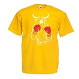 lepni.me Männer T-Shirt Bull Kämpfer mit Boxhandschuhen und Muskel (Medium Gelb Mehrfarben)