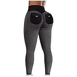 Damen Sport Leggings Lang blickdichte Baumwollleggings Fitness Yoga Pants Activewear Hosen Tik Tok Slim Fit Hohe Honeycomb Gym Leggings Jogginghose 25 Schwarz XXL