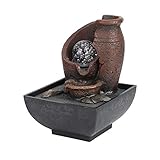 liangzishop Wasserfall Zimmerbrunnen Desktop-Brunnen-Wasserfall fließender Wasserdekorationsverzierung mit LED Leichte Kugelweinlese Feng Shui Home Decoration (5.1 x 5,1 x 7.1 in) Desktop B